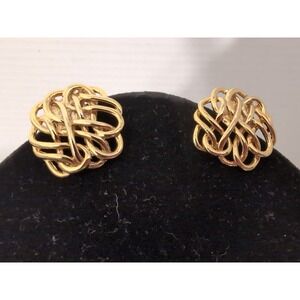 Vintage Bluette Made in France Gold Tone‎  Swirling Clip Earrings